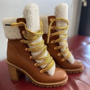 Christian Louboutin Brown Yetita 70 Shearling Fur Lace Boots/Booties